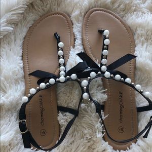 Black Bow and Pearl Sandals